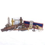 Various collectables, including brass chamber stick with inset floral panels, Ethnic dagger,