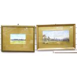 K Bright?, watercolour view of Durham Cathedral, 23cm x 47cm, gilt-frame, and watercolour, meadow (