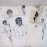 A collection of 51 drawings of male models with full nudity, circa 1970s, some signed, various sizes