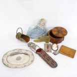 Various collectables, including trench art shoe, silver plated spectacle case with buckle, silver-