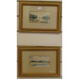 A J Couche, pair of watercolours, signed, 14.5cm x 22cm, gilt-framed