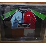 A framed Harlequins signed rugby shirt