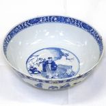 Chinese blue and white bowl on foot with 4 character mark, 25cm diameter