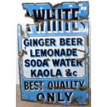 A Vintage White's Ginger Beer and Lemonade blue white and black enamel advertising sign, height 76cm