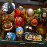 Various Russian boxes, including dolls, painted lacquer boxes etc