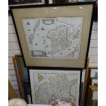 Framed map of Yorkshire, map of Scottish island, and 5 prints (7)