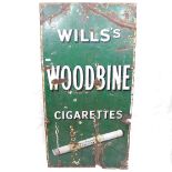 A Vintage Wills's Woodbine Cigarettes green and white enamel advertising sign, height 92cm