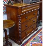 A Victorian mahogany Scottish chest, with 4 long drawers, and split-turned bobbin pilasters, W108cm,