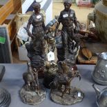 Various patinated spelter sculptures and figures, including Marley horses, largest height 40cm (5)