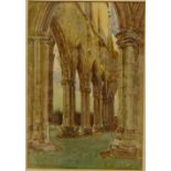 Watercolour, church ruins, 23cm x 17cm, framed