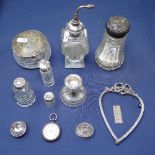 A collection of silver items, to include a heart-shaped stand with ribbon mount, a silver-mounted