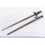 A French First War Period rifle bayonet and scabbard, dated on blade 1878, blade length 52cm