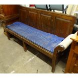 A Victorian panelled oak hall bench, L190cm