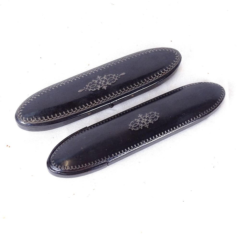 2 19th century oval papier mache spectacle cases and spectacles, longest length 17cm (2)
