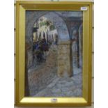 Robert W Starkey, pastels, Continental town scene, 33cm x 22cm, gilt-framed