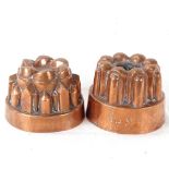 2 small copper jelly moulds, maker's marks JL & Co Ltd, largest height 8cm (2)