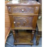 A French marble-top and carved oak pot cupboard, W40cm, H87cm