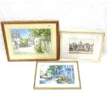 R C Bowyer, watercolour, summer garden, 22cm x 30cm, Terry Duggan 1992, street scene, and