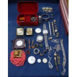 A collection of costume jewellery, pocket watch movements etc