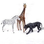 3 painted papier mache African animal figures, giraffe height 46cm (3)