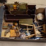 A mahogany letter rack, gilt-framed mirror, doll's chair etc