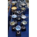 10 various chrome and silver plate trophies