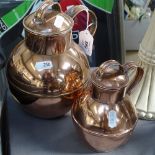 2 Jersey copper cream cans, largest height 21cm (2)