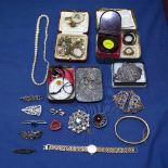 A collection of silver and other costume jewellery, to include turquoise earrings, photo pendant,