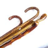 5 carved wood walking sticks and canes