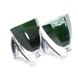 A pair of green and white glass wall lights, with chrome fittings, shade height 10cm