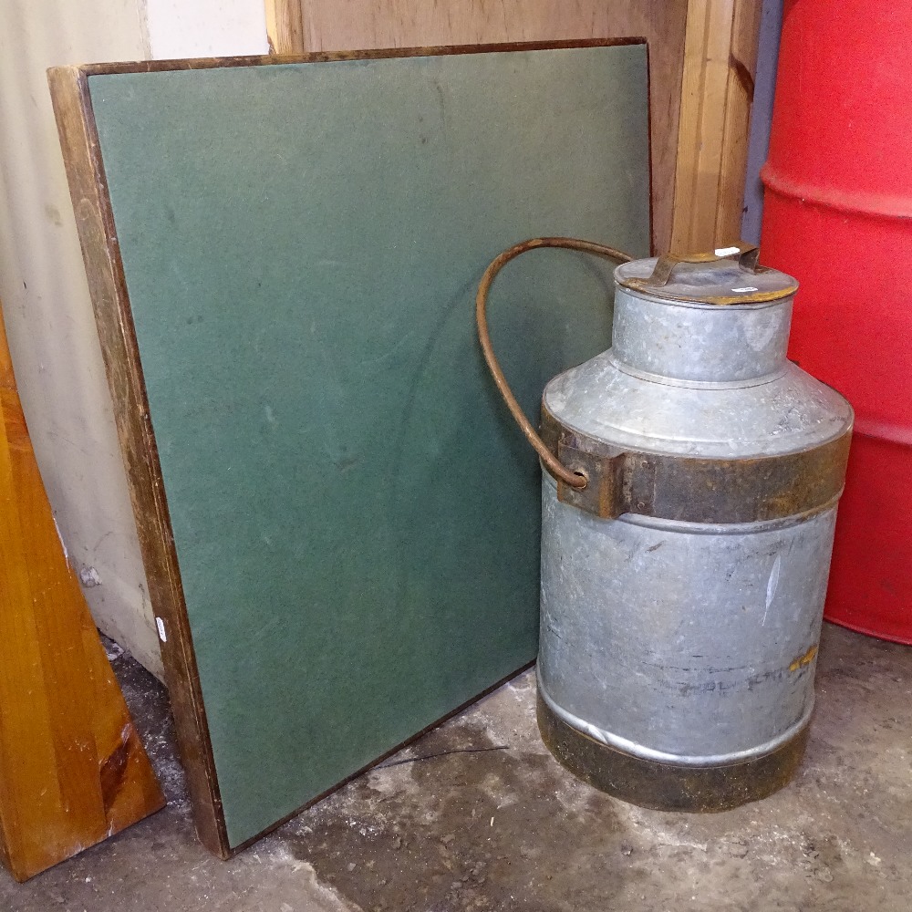 A folding Bridge table, and a galvanise milk churn