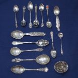 A collection of 17 various sterling silver and Continental silver spoons, to include Danish, and a