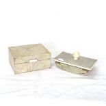 An Art Deco shagreen and ivory covered cigarette box, and a similar shagreen desk blotter, box