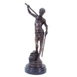 After A Mercie, patinated bronze sculpture, David and the head of Goliath, signed, on black marble