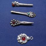 3 Art Nouveau Continental silver stone set brooches, and a pendant, largest brooch length 62.9mm,