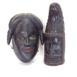 An African carved hardwood Tribal head sculpture, and a carved and painted Tribal mask, sculpture