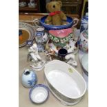 Faience candlesticks, Maling Ware pot, figures, teddybear etc