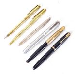 Various fountain and ballpoint pens, including Parker and sterling silver-cased (6)