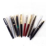 Various fountain and ballpoint pens, including Parker, Sheaffer etc