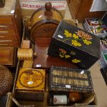 A mahogany folding writing slope, porcupine quill box, carved boxes etc