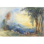 Samuel Palmer (1805 - 1881), watercolour, small landscape study, 4" x 6", framed Slight paper