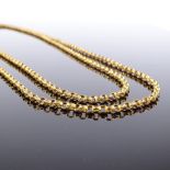 A Georgian pinchbeck belcher link long guard chain, textured settings, chain length 130cm, 23.5g