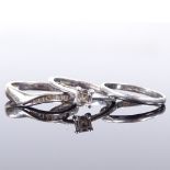 A bridal marriage eternity 3 ring set, comprising a platinum 0.35ct asscher-cut solitaire diamond
