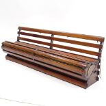An unusual 19th century mahogany and brass model bench with hinged seat, length 61cm