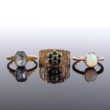 3 x 9ct gold stone set rings, including opal and , 7.7g, (3) All rings generally in good overall