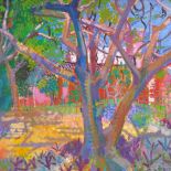 Gregory Alexander RWS (born 1960), oil on board, expressionist garden scene, signed, 16.5" x 20",