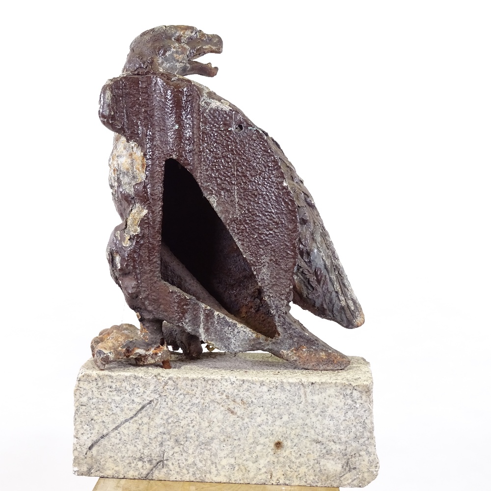 A 19th century cast-iron architectural heraldic eagle, mounted on natural stone base, overall height - Image 3 of 3