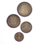 A Victorian 1893 Maundy coin set, veiled bust, (4) All in very good original condition, hardly any
