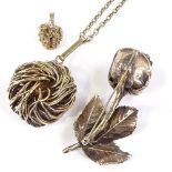 Various Danish vermeil sterling silver modernist jewellery, including Flora Danica birds nest