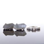 A pair of Bent Knudsen Danish sterling silver cufflinks, and a sterling stone set ring, cufflink